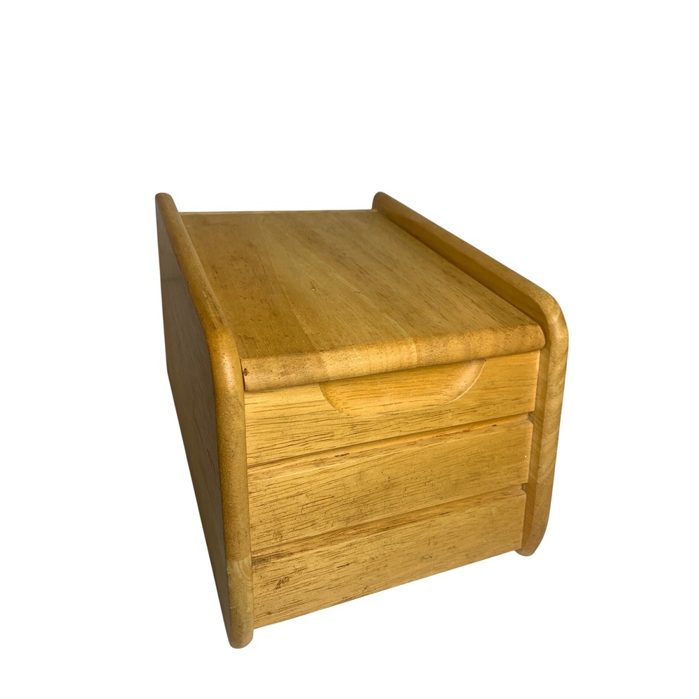 Vintage Wooden Recipe Box Flip Up Lid Solid‎ Wood Index Card Holder Display Slat